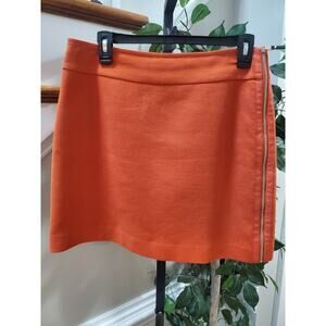 Ann Taylor Women's Orange Solid Cotton Lined Side Zip Pencil Textured Skirt 8P